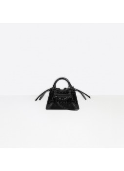BALENCIAGA Neo Classic Mini Top Handle Bag in black semi-shiny crocodile embossed calfskin 63852415