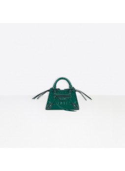 BALENCIAGA Neo Classic Mini Top Handle Bag in dark green semi-shiny crocodile embossed calfskin 63852415V