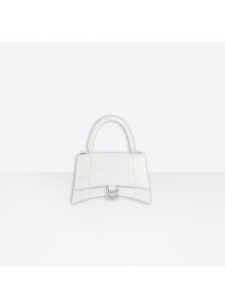 BALENCIAGA Hourglass Small Top Handle Bag in white crocodile embossed calfskin 5935461LR