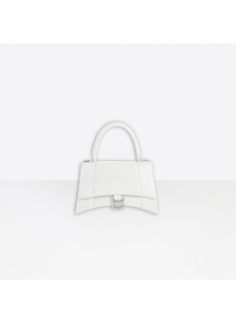 BALENCIAGA Hourglass Small Top Handle Bag in white crocodile embossed calfskin 5935461LR