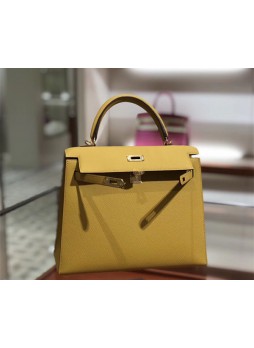 HERMES Kelly 28CM 9D Amber Gold Buckle Bag H1811