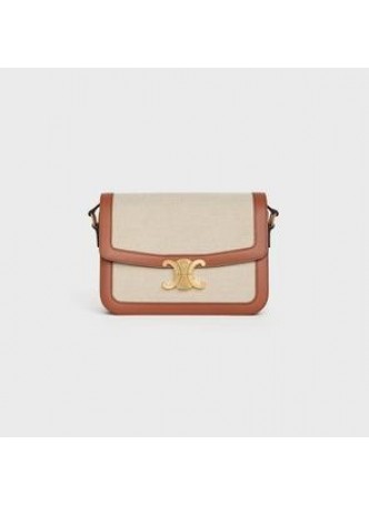 CELINE MEDIUM TRIOMPHE BAG IN TEXTILE AND NATURAL CALFSKIN 191242