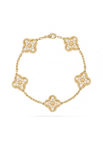 Van Cleef & Arpels Vintage Alhambra bracelet, 5 motifs Yellow gold, Diamond VCARA41400