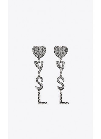 YSL HEART EARRINGS IN BRASS AND CRYSTAL 584228Y