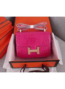 HERMES Constance 22cm Crocodile Pattern Gold Buckle Bag C9320  