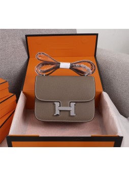 HERMES Constance Epsom Leather 19cm/22cm Silver Buckle Bag C9028  