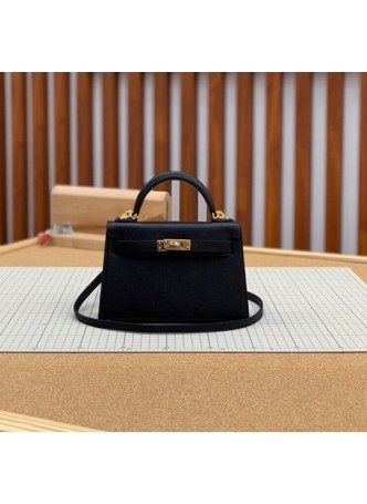 HERMES  Black Mini Kelly 19CM  Bag  ECS106684  