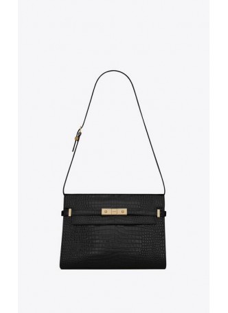 SAINT LAURENT MANHATTAN SHOULDER BAG IN CROCODILE-EMBOSSED SHINY LEATHER  579271