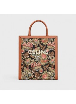 CELINE SMALL VERTICAL CABAS  IN FLORAL JACQUARD AND CALFSKIN 192082