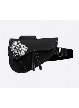 Dior SADDLE BAG Black Grained Calfskin with DIOR AND SHAWN Bee Patch Embroidery   1ADPO093