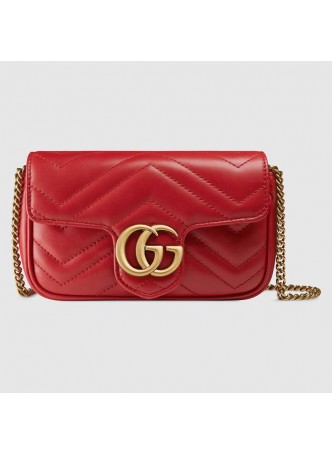 GUCCI  GG Marmont  Hibiscus red matelassé leather super mini bag  476433RT64