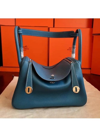 HERMES  Denim Blue  Togo Leather  Lindy Bag   H8871 