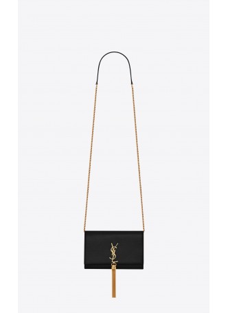 SAINT LAURENT  KATE CHAIN WALLET WITH TASSEL IN GRAIN DE POUDRE EMBOSSED LEATHER  452159