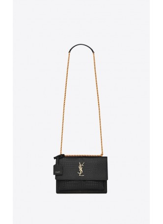 SAINT LAURENT SUNSET MEDIUM IN CROCODILE-EMBOSSED SHINY LEATHER 442906