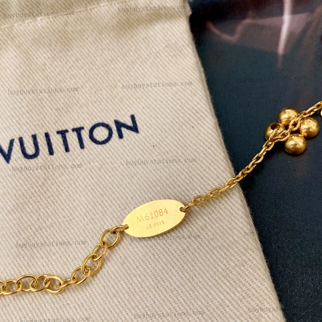 Authentic Louis Vuitton M64858 Blooming Flower Chain Bracelet Gold